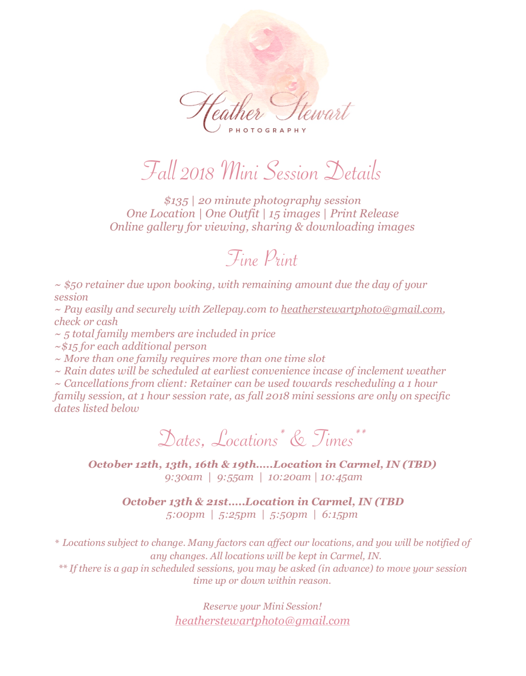 Fall 2018 Mini Session Details